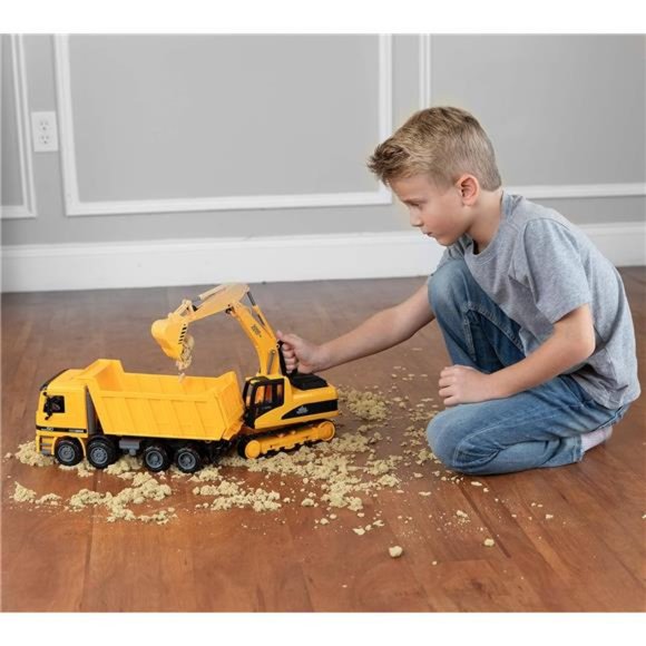Excavator & Dump Truck Toy for Kids (Set of 2) – Moveable Claw & Lifting Back - Picture 6 of 7